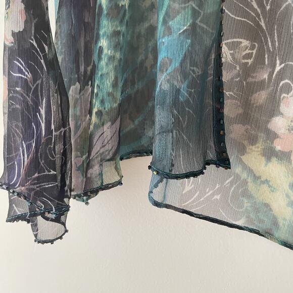 Montage by Mon Cheri Beaded Sheer Floral Jacket Top Teal 12 NWT Formal Romantic - Picture 5 of 12